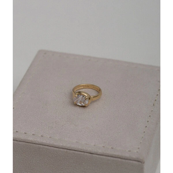 Anel Prata 925 Dedinho Oval Cristal Ouro