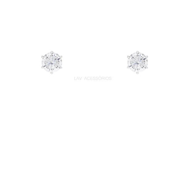 Brinco Prata 925 Ponto 6 Garras Moissanite 5 mm