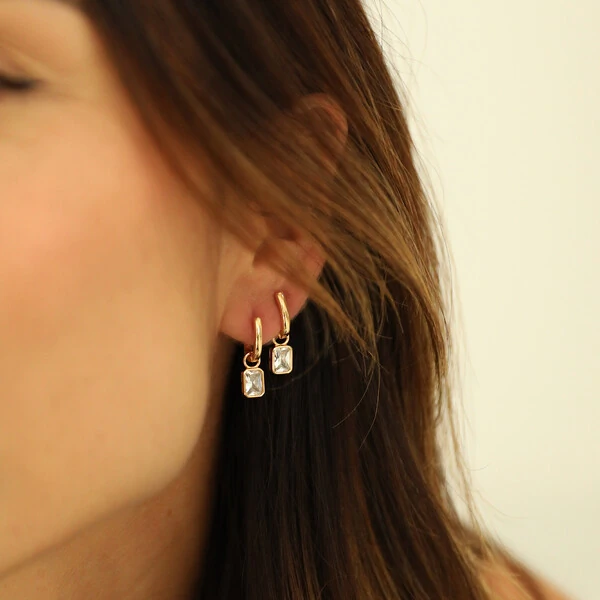 Argolinha Prata 925 Pin Baguete Inglesa Cristal Ouro