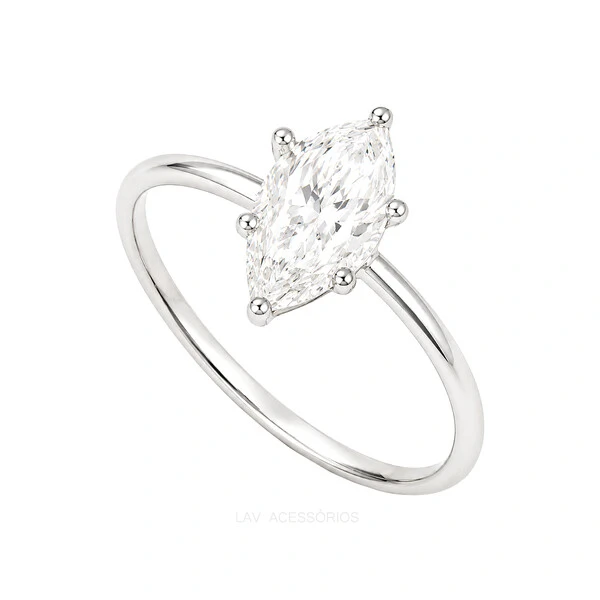 Anel Prata 925 Solitário Navete Moissanite