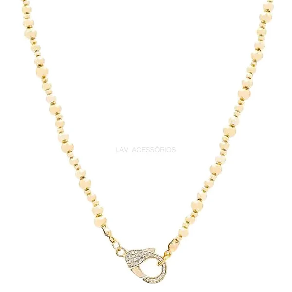 Colar Prata 925 Bolinhas Irregulares Fecho Cravejado Ouro - 45 cm