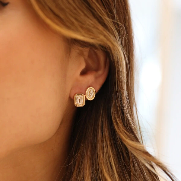 Argolinha Prata 925 Retangular Cravejado Shine Ouro