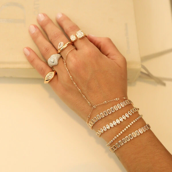 Pulseira Prata 925 Riviera Baguetes Cravação Inglesa Ouro