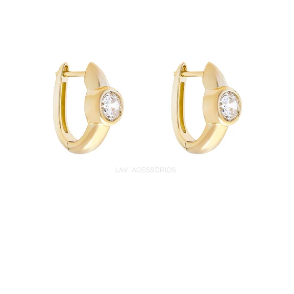 Argola Prata 925 Bold Cravação Inglesa Ponto Cristal Ouro