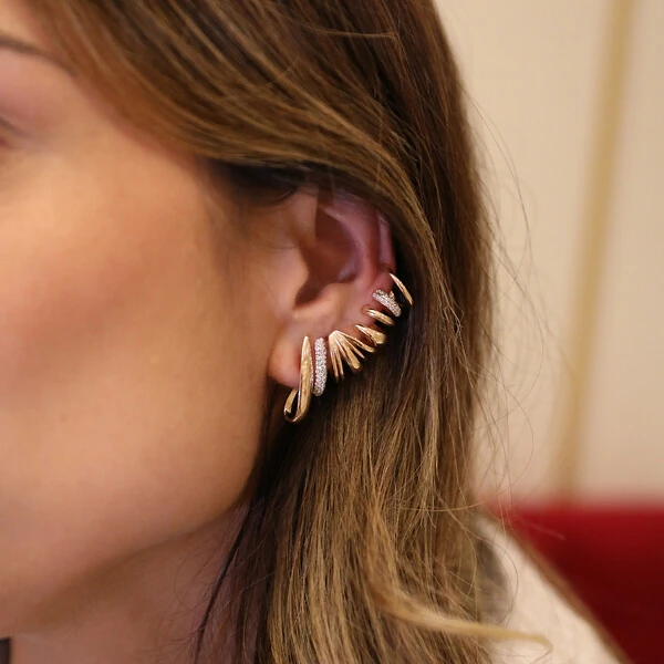 Brinco Prata 925 Ear Cuff Multi Argolas Ouro