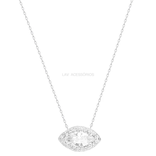 Colar Prata 925 Marquise Moissanite 6x12 mm