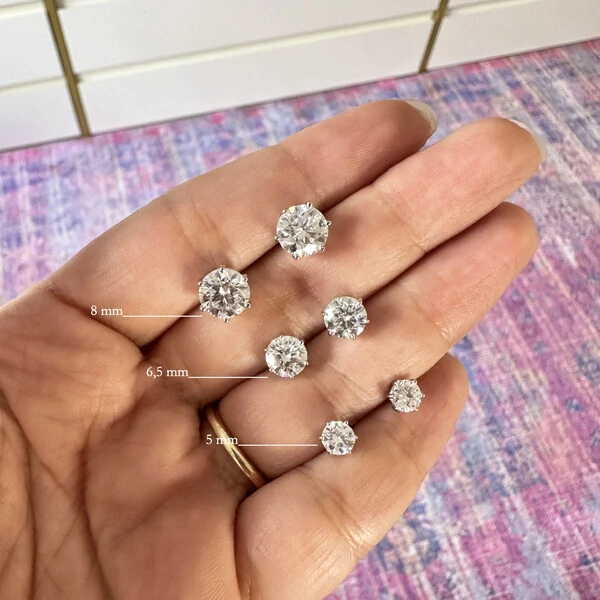 Brinco Prata 925 Ponto 6 Garras Moissanite 5 mm