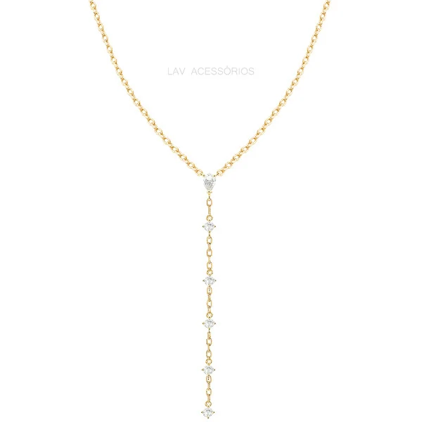 Colar Prata 925 Gravatinha Pontos de Luz Ouro