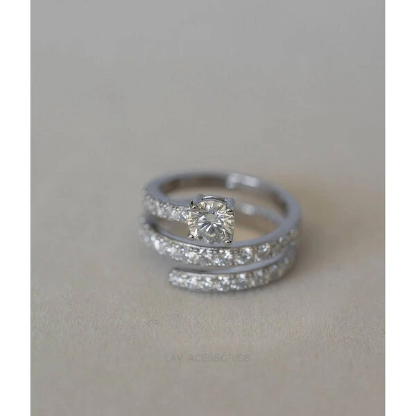 Anel Prata 925 Dedinho Espiral Moissanite