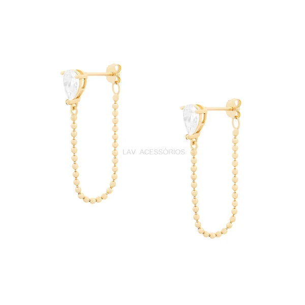 Brinco Prata 925 Gotinha Corrente Bolinhas Ouro