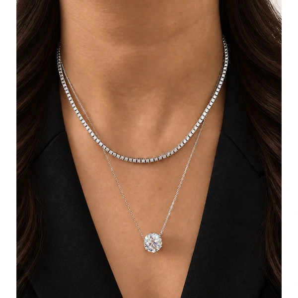 Colar Prata 925 Solitário 6 Garras Moissanite 11 mm
