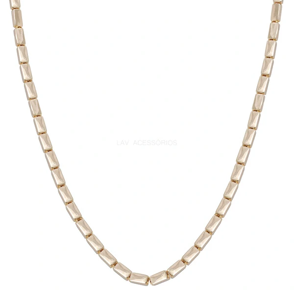 Colar Luxo Prata 925 Baguetes Ouro - 45 cm