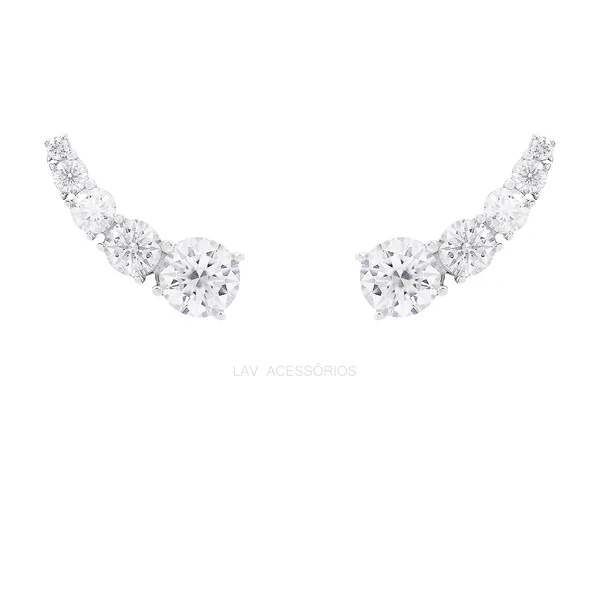 Brinco Prata 925 Ear Cuff 5 Pontos de Luz Moissanite