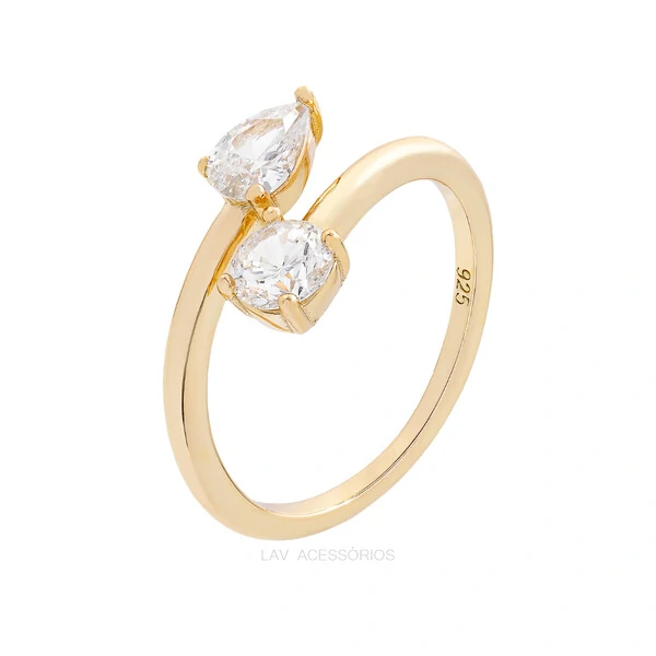 Anel Prata 925 Hug Ponto e Gota Ouro