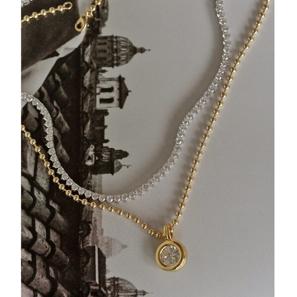 Colar Bolinhas Pingente Redondo Cristal Ouro
