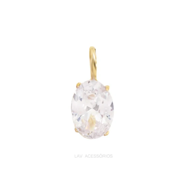 Pingente Invisible Oval Cristal Ouro