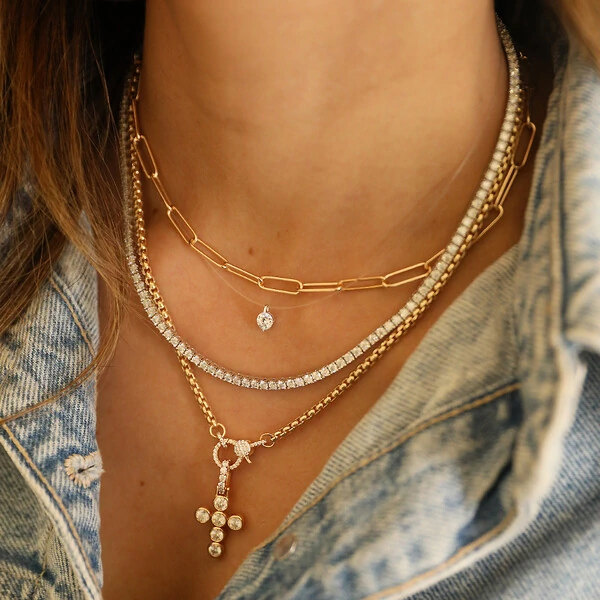 Pingente Prata 925 Crucifixo Bianca Cravação Inglesa Moissanite Ouro