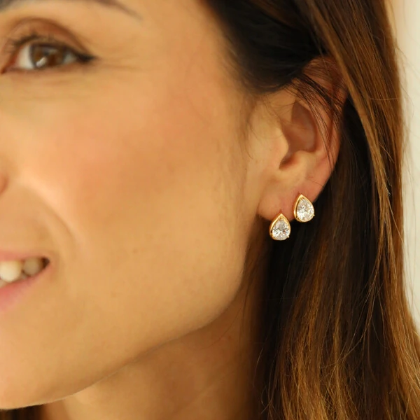 Argolinha Prata 925 Click Gota 5x7 Cristal Ouro