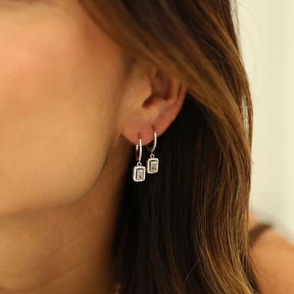 Argola Prata 925 Pin Classica Baguete Cravejada