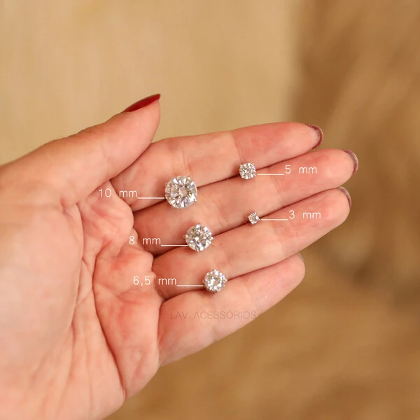 Brinco Prata 925 Ponto Moissanite 3mm