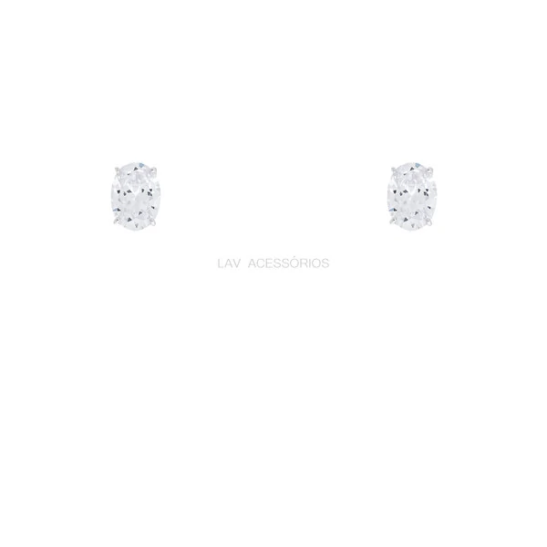 Brinco Prata 925 Soltário Oval Moissanite 4x6 mm