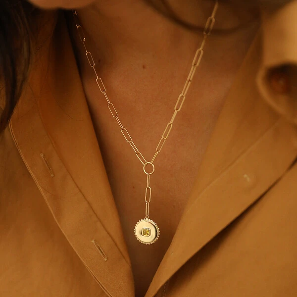 Colar Prata 925 Pendente Medalha Yellow Fancy Ouro