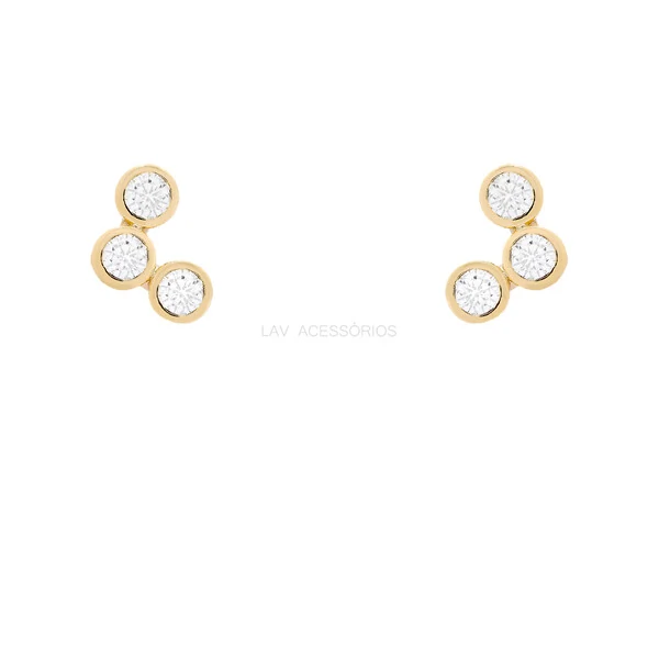 Brinco Prata 925 Ear Cuff 3 Pontos Moissanite Ouro