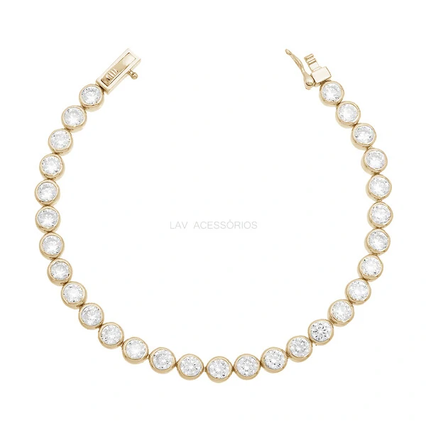 Pulseira Prata 925 Riviera Cravação Inglesa 5 mm Ouro