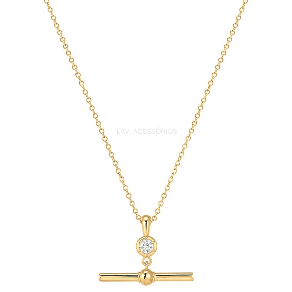 Colar Prata 925 T-Bar Andy Moissanite