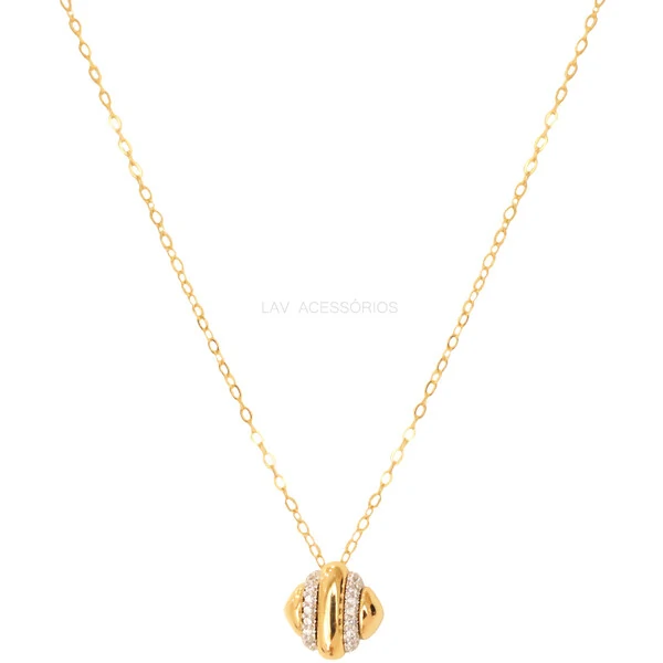 Colar Quadradinho Gomos Pave Ouro P