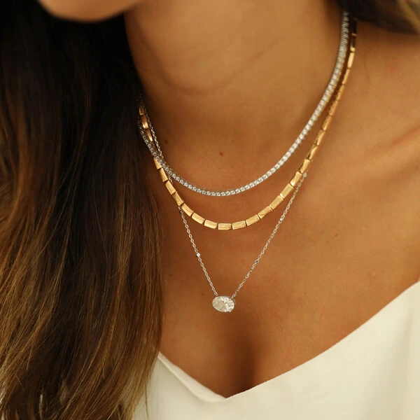 Colar Prata 925 Tiff Solitário Oval Moissanite 8x12 mm