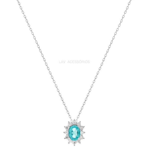 Colar Prata 925 Oval Princessa Lab Grown Turmalina e Moissanites