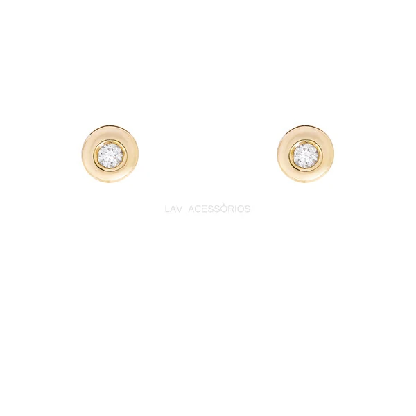 Brinco Prata 925 Redondo Inglesa Moissanite Ouro