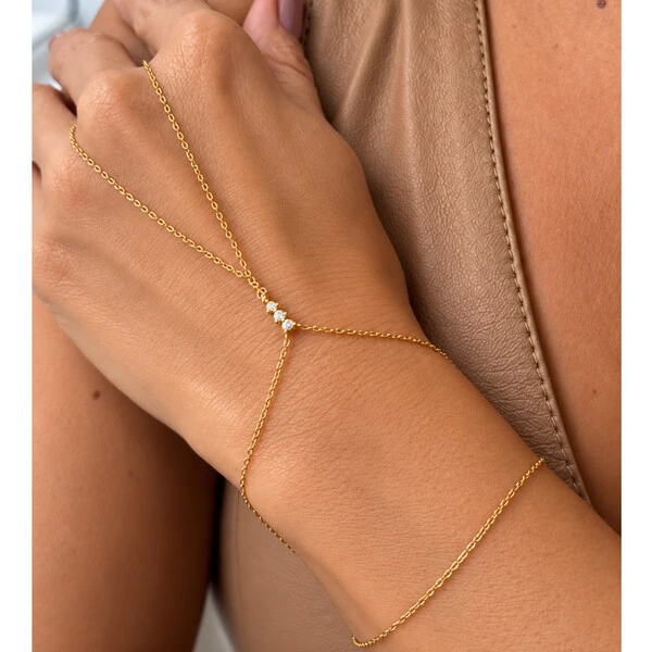 Pulseira de Mão Prata 925 Slim Detalhe 3 Moissanites