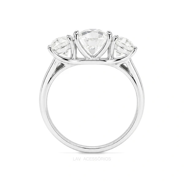 Anel Prata 925 Trio Oval Moissanites