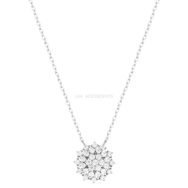 Colar Prata 925 Solitário Fancy Chuveiro Moissanite