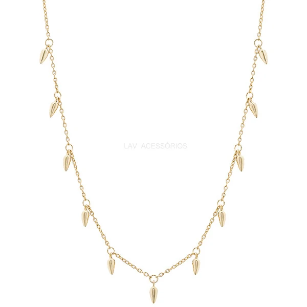 Colar Prata 925 Shine Pins Gotinhas Penduradas Ouro