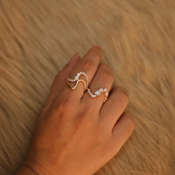 Anel Prata 925 Wave Duplo Ouro