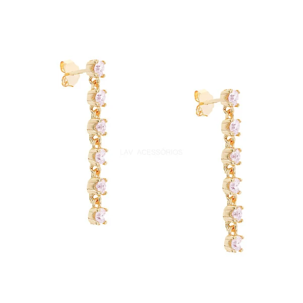 Brinco Slim 6 Pontos de Luz Kunzita Ouro