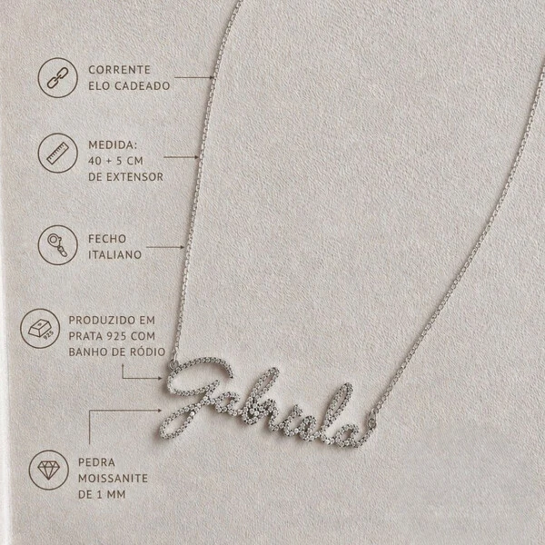 Colar Prata 925 Personalizado Nome Moissanite