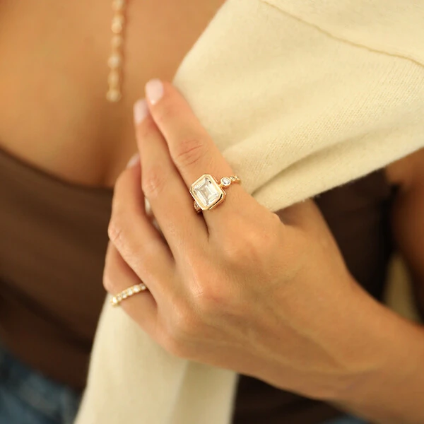 Anel Prata 925 Cravação Inglesa Baguete Grande