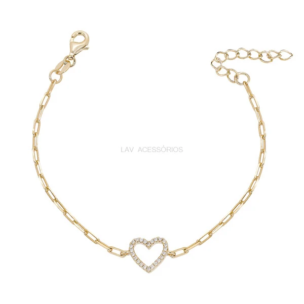 Pulseira Prata 925 Cartier Coração Vazado Ouro