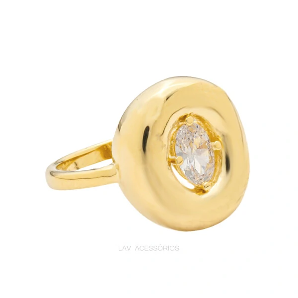 Anel Bold Oval Cristal Ouro