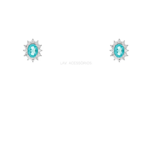 Brinco Prata 925 Oval Princessa Lab Grown Turmalina e Moissanites