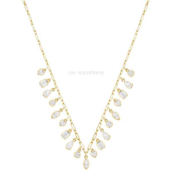 Colar Prata 925 Corrente Cartier Pins Cravação Inglesa