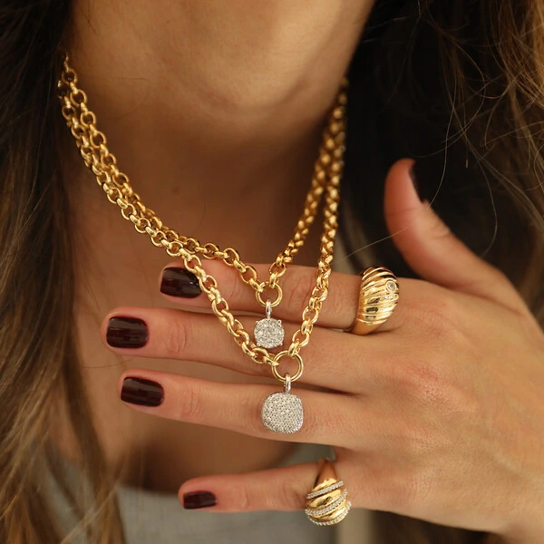 Colar Corrente Elos Pin Stone Cravejado