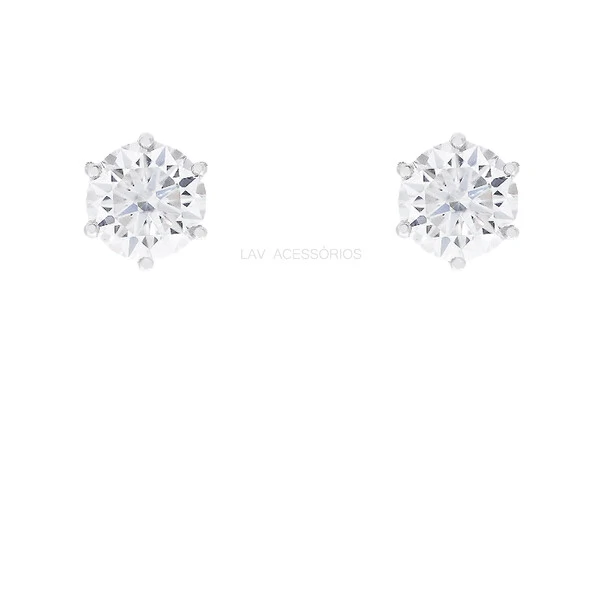 Brinco Prata 925 Solitário 6 Garras Moissanite 11 mm