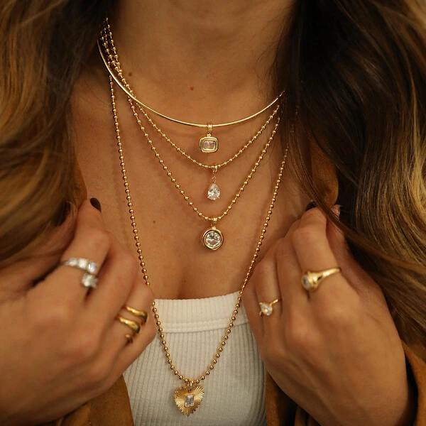 Colar Aro Trend Pingente Retangular Cristal Ouro