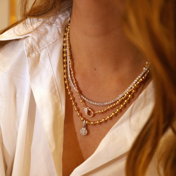 Colar Prata 925 Bolinhas Irregulares Fecho Cravejado Ouro - 45 cm