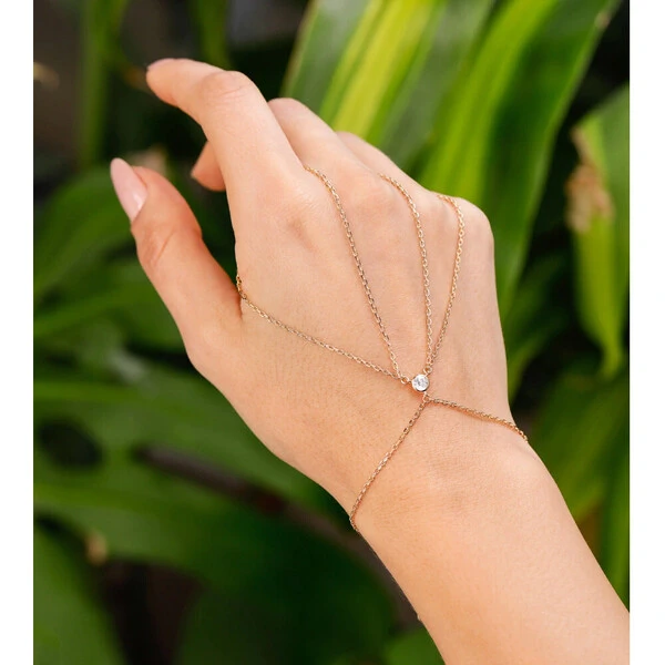 Pulseira de Mão Prata 925 Ponto Moissanite